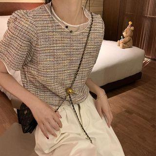 Short-sleeve Tweed Top Tweed - One Size