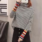 Turtleneck Striped Sweater Stripe - Black & White - One Size