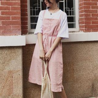 Plain Pinafore Dress Pink - One Size