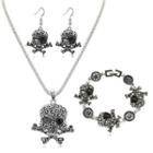 Set: Rhinestone Skull Necklace + Earring + Bracelet