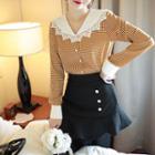 Lace-trim Contrast-collar Gingham Shirt