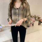 Long-sleeve Plaid Blouse / Camisole Top