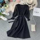 Puff Sleeve Knit A-line Dress
