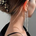 Rhinestone Fringed Earring 1 Pair - Earring - Long Fringed - Silver - One Size
