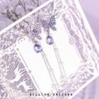 Faux Crystal Butterfly Faux Pearl Fringed Earring 1 Pair - S925 Silver Earring - Purple & Silver - One Size