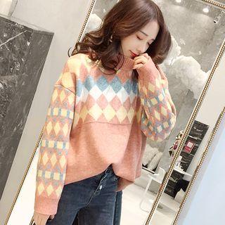 Mock Neck Diamond Panel Sweater