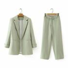 Open-front Blazer / Straight-leg Drawstring Pants