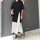 Slit Short-sleeve T-shirt / A-line Midi Skirt