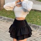 Tiered Lace-up Mini A-line Skirt
