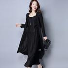 Set: Knit Camisole Top + Wide Leg Pants + Long Cardigan