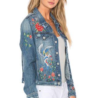 Long Sleeve Floral Embroidered Denim Jackets