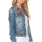 Long Sleeve Floral Embroidered Denim Jackets