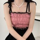 Lace Trim Cropped Camisole Top Pink - One Size