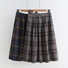 Plaid Midi A-line Skirt Gray - One Size