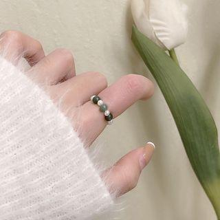 Beaded Ring 1 Pc - Green & White - One Size