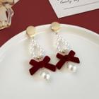 Bow Faux Pearl Drop Earring 1 Pair - Pearl - Gold & Red - One Size
