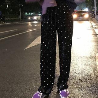 Dotted Velvet Wide Leg Pants Black - One Size