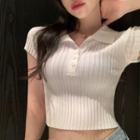Short-sleeve Knit Cropped Top White - One Size