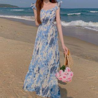 Sleeveless Print Slit Dress As Figure - One Size