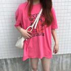 Elbow-sleeve Printed T-shirt Rose Pink - One Size