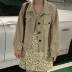 Buttoned Cargo Jacket / Spaghetti Strap Floral Dress