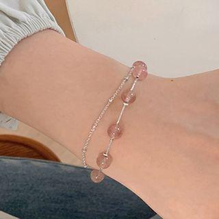 Faux Gemstone Bead Alloy Bracelet Bracelet - Strawberry - Pink - One Size