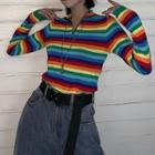 Half-zip Rainbow Stripe Knit Top As Shown In Figure - One Size