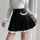 High-waist Furry Trim Mini Pleated Skirt