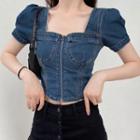Square Neck Denim Short-sleeve Top