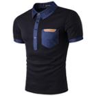 Denim Panel Short-sleeve Polo Shirt