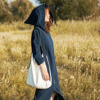 Hooded Long Zip Jacket Dark Blue - One Size