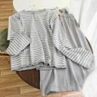Set: Striped Pullover + Midi A-line Skirt