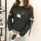Lettering Cut Out Long-sleeve T-shirt