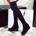 Platform Hidden-wedge Over-the-knee Knit Boots