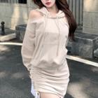 Cold-shoulder Drawstring Hoodie / A-line Skirt