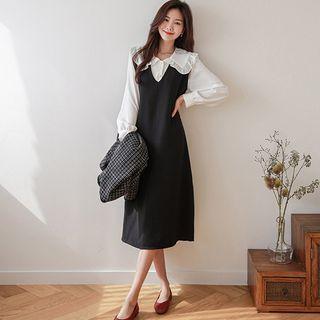 V-neck Flared Long Overall Dress
