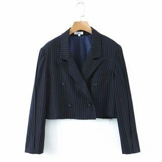 Set: Striped Double-breasted Cropped Blazer + Mini Pleated Skirt