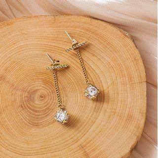 Rhinestone Drop Earring 1 Pr - Gold - One Size