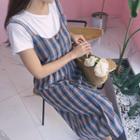 Set: Short-sleeve T-shirt + Plaid Strappy A-line Dress