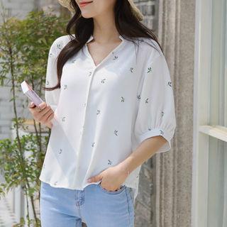 V-neck Dip-back Foliage Blouse
