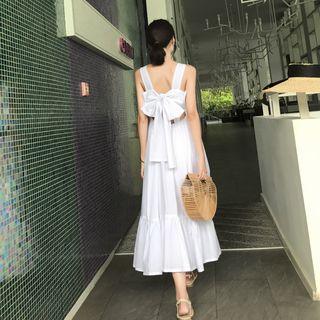 Sleeveless Bow-accent Midi A-line Dress