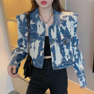 Cropped Denim Tie-dye Jacket Demin - One Size