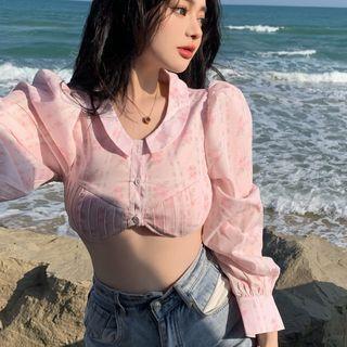 Cropped Floral Blouse Pink - One Size