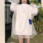 Mesh-overay Mini Pullover Dress White - One Size