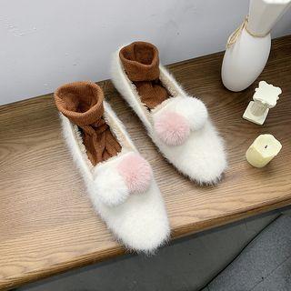 Pom Pom Accent Square-toe Flats