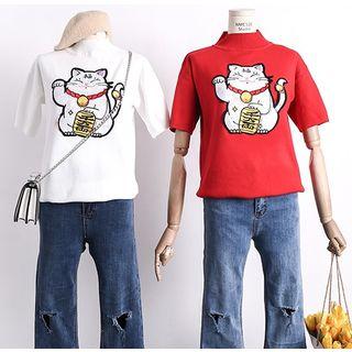 Lucky-cat Short-sleeved Knit Sweater
