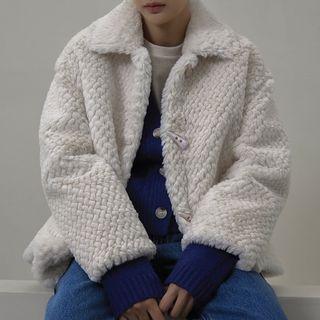 Toggle-button Faux-fur Jacket Light Beige - One Size