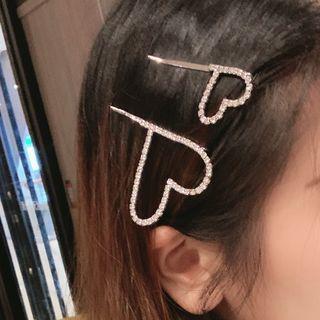 Rhinestone Heart Hair Pin 2 Pieces - As Shown In Figure - One Size