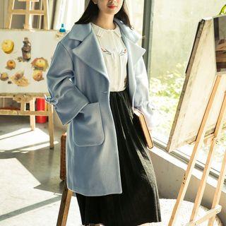 Notch Lapel Tie-waist Long Woolen Coat /notch Lapel Long Woolen Coat