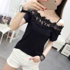 Short-sleeve Cold-shoulder Crochet Trim T-shirt